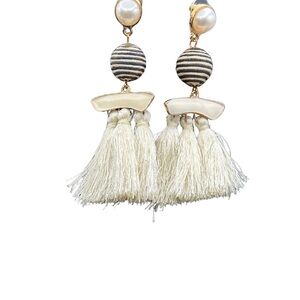Elegant Cream Tassel Earrings